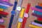 Colorful watches on cardboard background