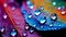 colorful water droplets on flower petal wallpaper background. The liquid spectrum of droplets in macro detail