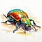 Colorful Watercolor Beetle Sketch On White Background