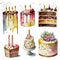 Colorful Watercolor Birthday Cake Collection with Candles: Make a Wish