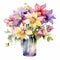 Colorful Watercolor Flowers In Vase: A Majestic Composition