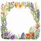 Colorful Watercolor Frame With Spring Flowers - Land Art Style