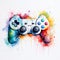 Colorful Watercolor Game Controller Drawing - Vibrant And Energetic Artwork