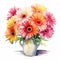 Colorful Watercolor Gerbera Daisies In Tin Vase - Photorealistic Floral Illustration