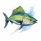 Colorful Watercolor Mahi-mahi Fish Artwork On White Background