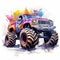 Colorful Watercolor Monster Truck Clipart