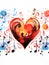 Colorful watercolor musical heart with notes and drips of paint.