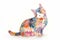 Colorful Watercolor Painted Cat Illustration Showcasing Artistic Creativity