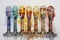 Colorful watercolor painting on canvas of a row of old vintage beer taps