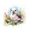 Colorful Watercolor Painting of a Sweet Baby Albatross in a Flower Field Ideal for Art Prints and Greetings.