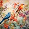 Colorful Watercolor Painting Of Two Birds Perched On Branches