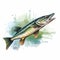 Colorful Watercolor Pike Fish Clipart With Strong Graphic Elements