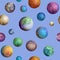 Colorful watercolor planets seamless pattern