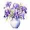 Colorful Watercolor Purple Irises In Vase Clip Art