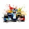 Colorful Watercolor Racecar Clipart With Clever Use Of Negative Space