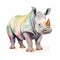 Colorful Watercolor Rhino Illustration On White Background