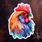 Colorful Watercolor Rooster Sticker Illustration By Natasja Rys