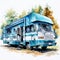 Colorful Watercolor Rv Clipart On White Background