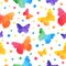 Colorful watercolor seamless pattern with cute butterflies isolated on white background. eps10