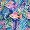 Colorful Watercolor Tropical Fish Pattern With Vibrant Colors And Palm Leaves