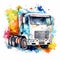 Colorful Watercolor Truck Clipart On White Background