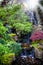 Colorful waterfalls in dutch garden \'Keukenhof\'