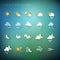 Colorful weather icon set on dark blue and green blurred backgroun