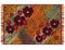 Colorful weave grunge striped tapestry with applique of red poppies