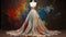 Colorful Wedding Gown On Mannequin: A Surrealistic Masterpiece