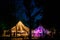 Colorful wedding tents at night. Wedding day