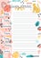 Colorful weekly planner template with place for text vector flat illustration. Sheet with daily week for notes and