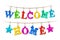 Colorful Welcome Home banner with tags