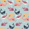 Colorful whale in a seamless pattern design