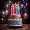 Colorful and Whimsical Birthday Cake with Floating Layers and Age-defying Candles