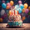 Colorful and Whimsical Birthday Cake with Floating Layers and Age-defying Candles