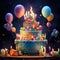 Colorful and Whimsical Birthday Cake with Floating Layers and Age-defying Candles