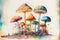 Colorful Whimsical Mushrooms -- Watercolor Art Print
