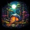 Colorful Whimsical Tent in a Lush Forest