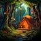 Colorful Whimsical Tent in a Lush Forest