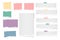 Colorful and white ripped blank note, notebook paper strips for text or message stuck with adhesive, sticky tape on