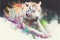 Colorful white Siberian tiger painting watercolor portrait