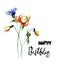 Colorful wild flowers with title Happy Birthday