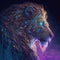 Colorful wild lion portrait in pop art neon style. Generative AI