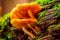 Colorful wild mushrooms on a forest stump