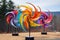 colorful wind sculptures spinning in harmony