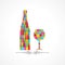 Colorful wine bottle and glass