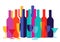 Colorful wine bottles and glasses