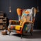 Colorful Wing Chair With Ndebele-inspired Motifs And Industrial Themes