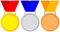 Colorful winner medal gold silver bronze icon set.