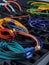 Colorful wire harness and plastic connectors for vehicles, automotive industry and manufacturing